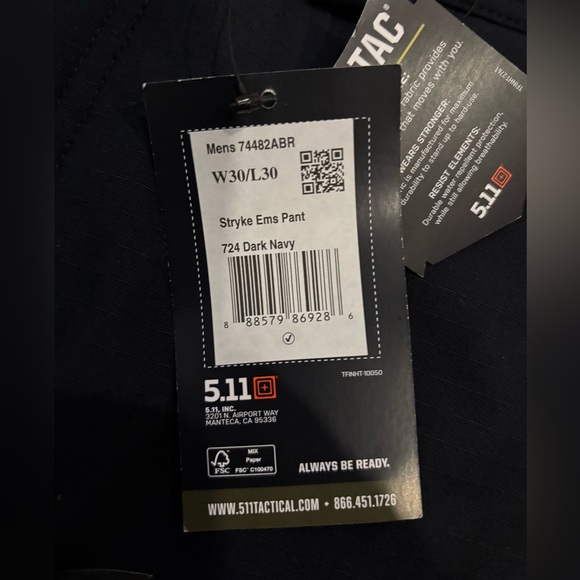 NWT Men’s 5.11 Tactical Stryke EMS Pant with Reflective Strips Dark Navy 30x30 - Picture 3 of 7